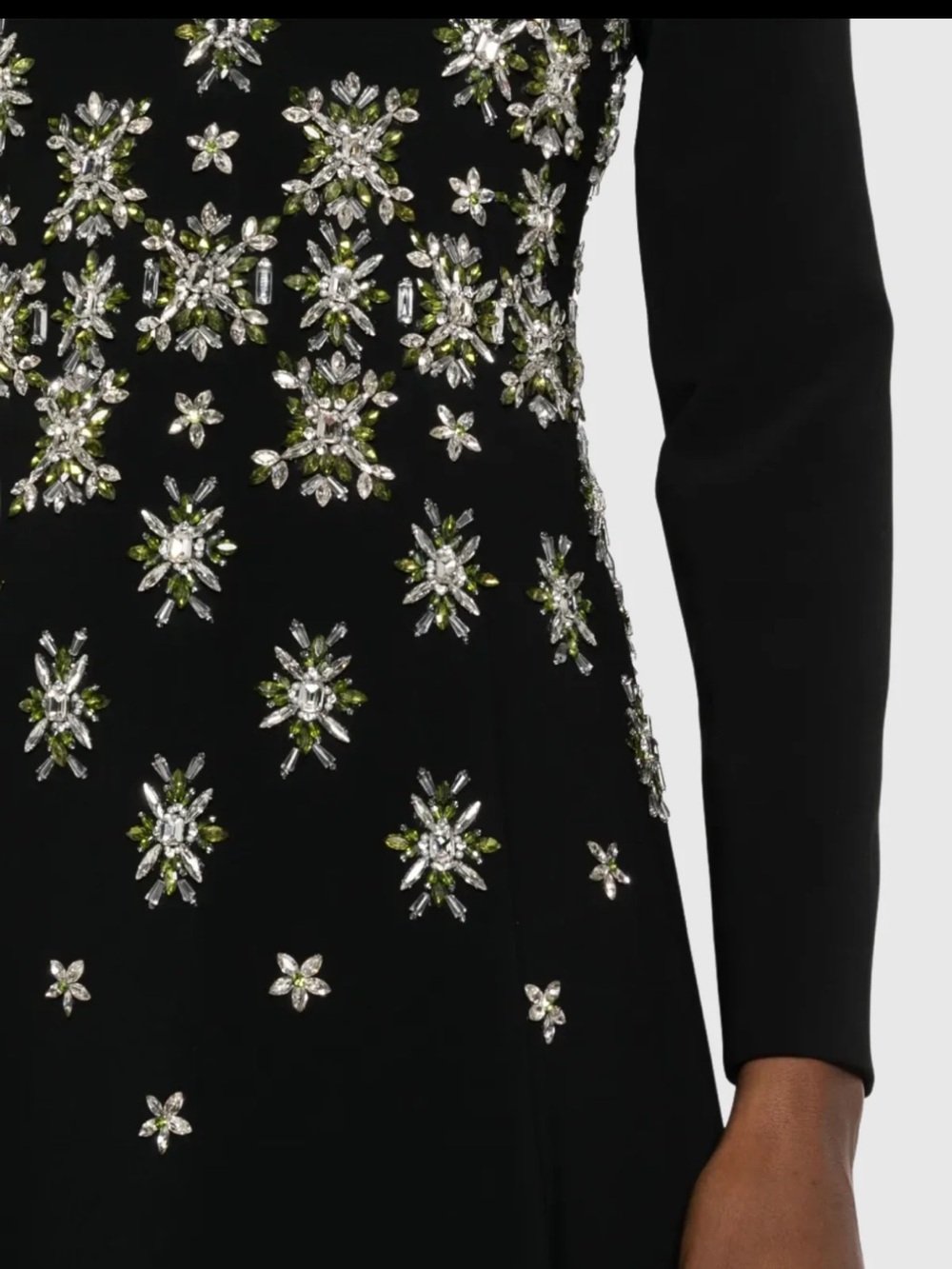 Embellished Black Long-Sleeve Dress with Crystal Accents